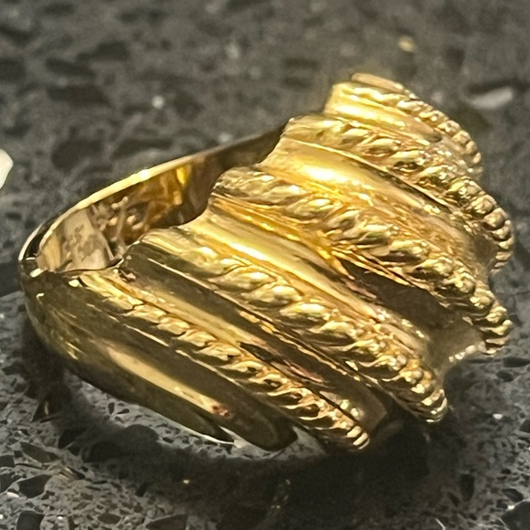 18k Gold Sterling silver vintage rope design cocktail statement dome ring band - Picture 2 of 3